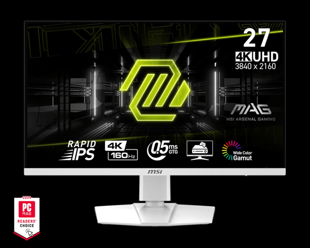 Премиальный Игровой Монитор 27" MSI MAG 274URFW Rapid IPS 3840х2160 160Hz 0.5ms 400cd/m 1000:1 2xHDMI DP 1xType-C (DP Alt.) w/ PD 15W, VESA DisplayHDR 400, Регулировка по высоте до 130мм, Поворот Экрана, БЕЛЫЙ