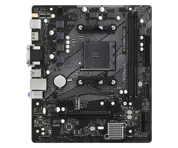 Матплата ASRock A520M-HDV, AM4, mATX, 2DDR-4, 1xPCI-Ex16, 4SATA, 1xM.2, VGA, DVI, HDMI, 12USB