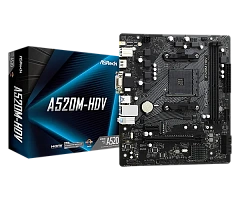 Матплата ASRock A520M-HDV, AM4, mATX, 2DDR-4, 1xPCI-Ex16, 4SATA, 1xM.2, VGA, DVI, HDMI, 12USB