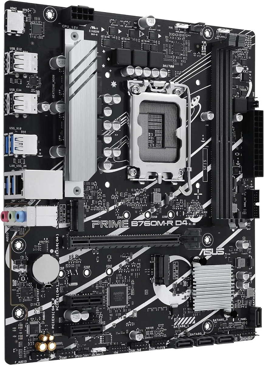 Матплата Asus Prime B760M-R D4, iB760, S1700, mATX, 2DDR-4, 1xPCI-Ex16, 4SATA, 2xM.2, HDMI, 14USB