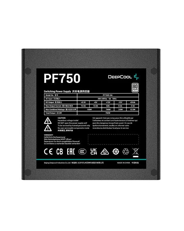 БП ATX 750W DeepCool PF750D-HA, 80PLUS, 20+4+8/24+8/24+8+8, 12cm, 3x6+2p PCI-E
