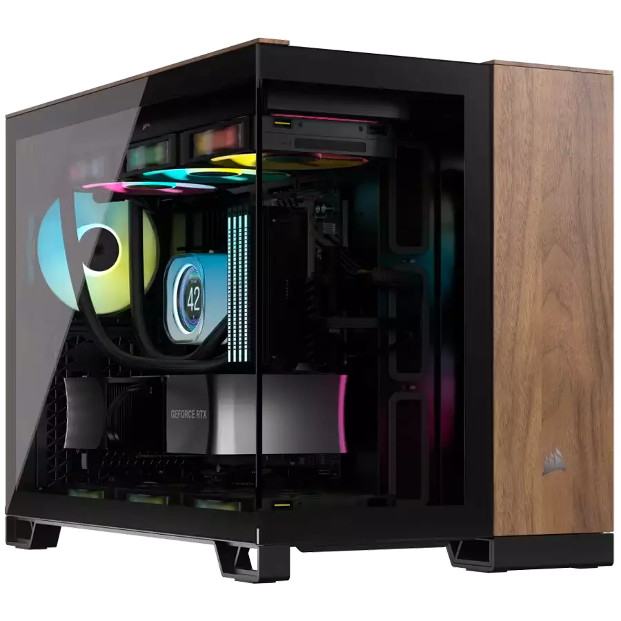 CORSAIR 2500X Micro ATX Dual Chamber PC Case - Black/Walnut Wood