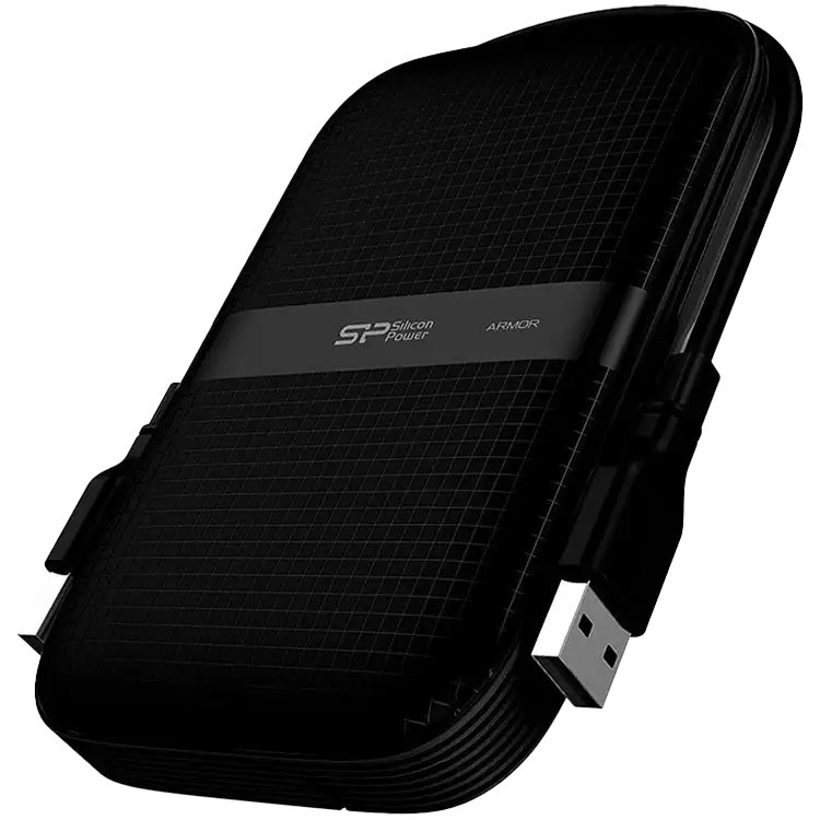 Silicon Power Armor - A60 1TB Portable HDD USB 3.2 Gen1 Black, Shockproof MIL-STD 810G Method 516.6 Procedure IV, Water-resistant IPX4, LED light