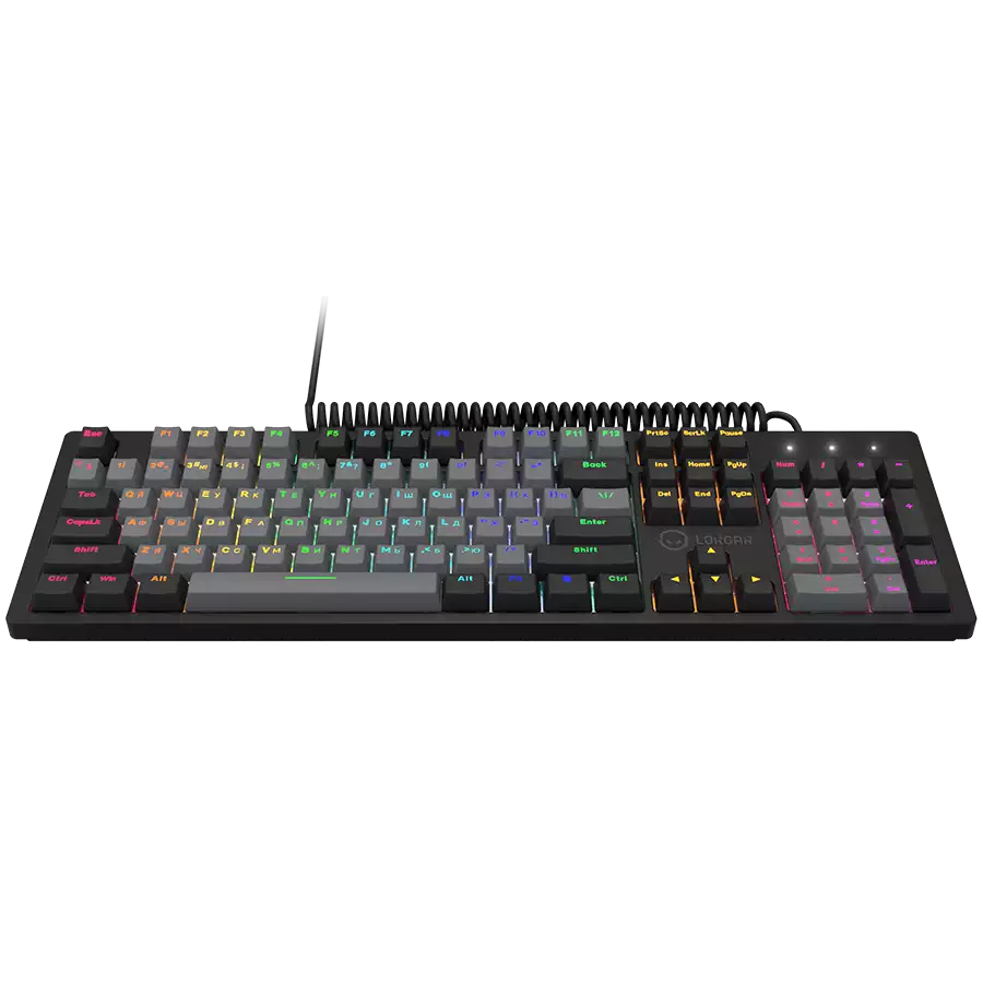 LORGAR Azar 514, Wired mechanical gaming keyboard, RGB backlight, 1680000 colour variations, 18 modes, keys number: 104, 50M clicks, linear dream switches, spring cable up to 3.4m, ABS plastic+metal, magnetic cover, 450*136*39mm, 1.17kg, black, EN+RU layo
