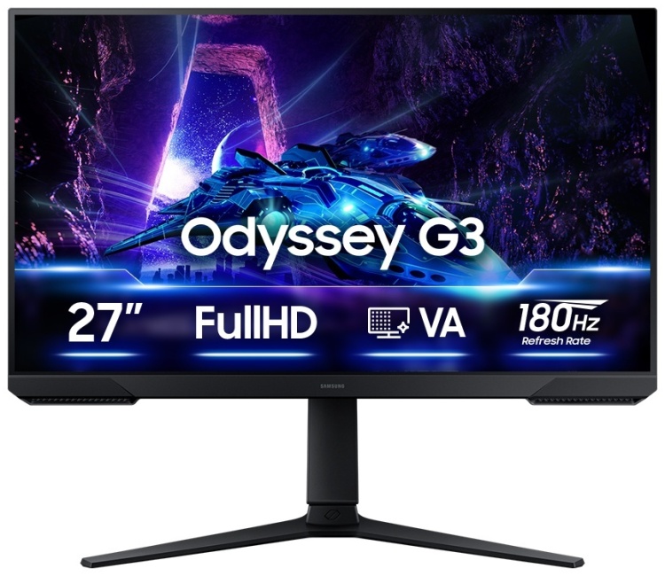 Монитор 27" Samsung Odyssey G3 LS27DG302EIXCI, Black, VA,1920x1080@180Hz,250кд/м2,3000:1,1ms,HDMI,DP