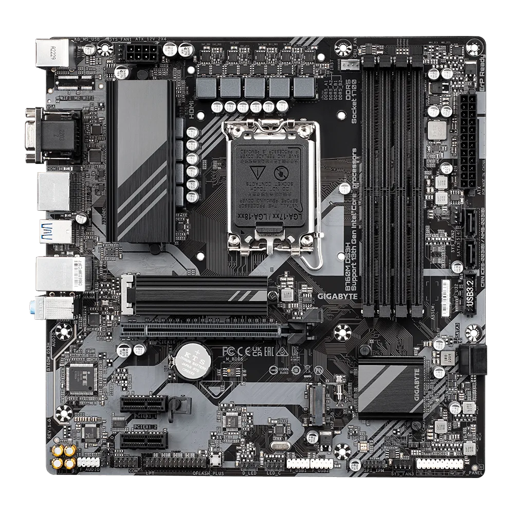 Матплата Gigabyte B760M DS3H, iB760, 1700,mATX, 4DDR-5, 1xPCI-Ex16, 4SATA, 2xM.2,VGA,HDMI,2xDP,12USB
