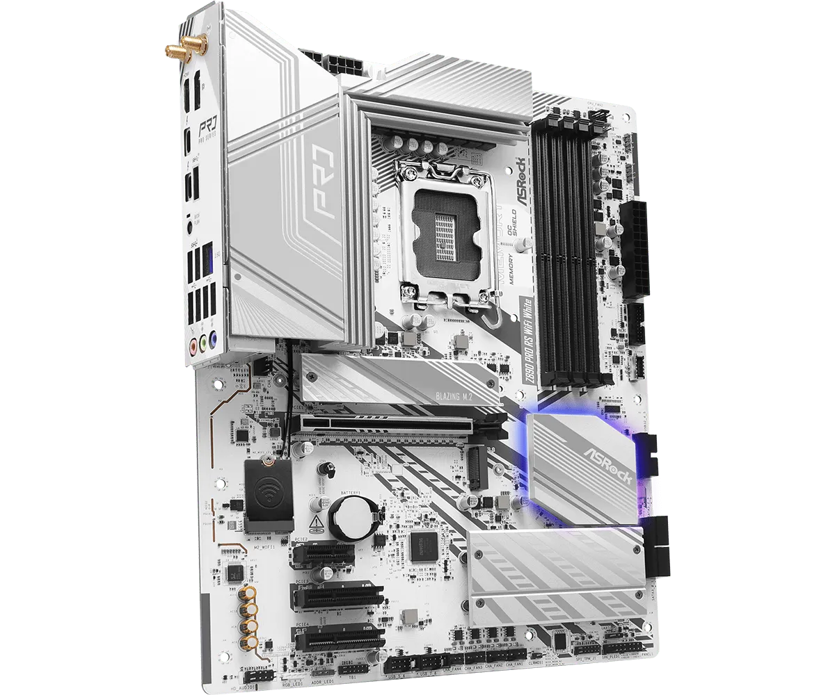 Матплата ASRock Z890 Pro RS WiFi White, iZ890, S1851,ATX,4DDR-5,1хPCI-Ex16,4SATA,5xM.2,HDMI,DP,24USB