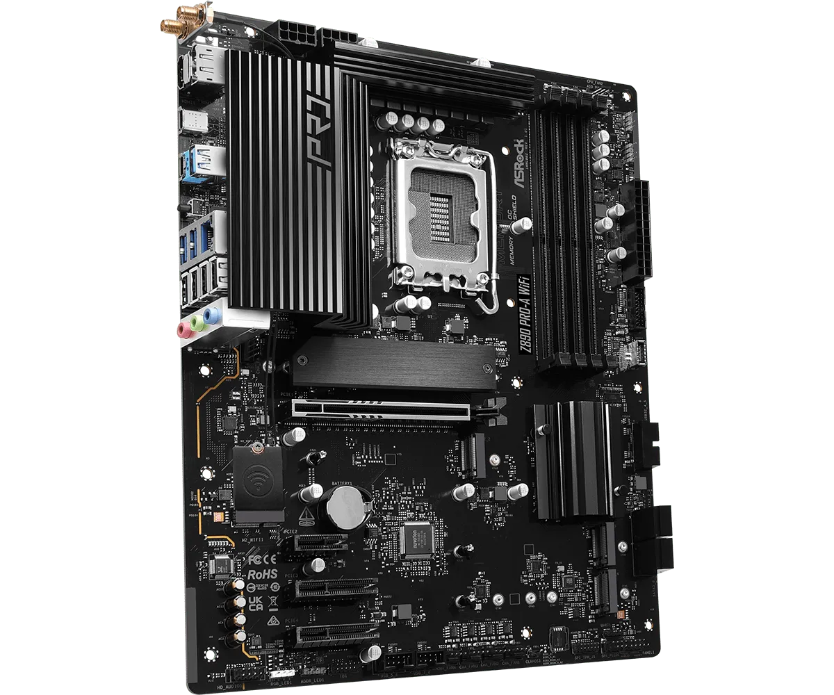 Матплата ASRock Z890 Pro-A WiFi, iZ890, S1851, ATX, 4DDR-5, 1хPCI-Ex16, 4SATA,4xM.2,HDMI,DP,TB,18USB