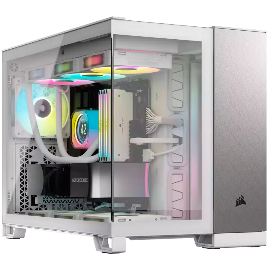 CORSAIR 2500X Micro ATX Dual Chamber PC Case - White/Satin Gray Aluminum
