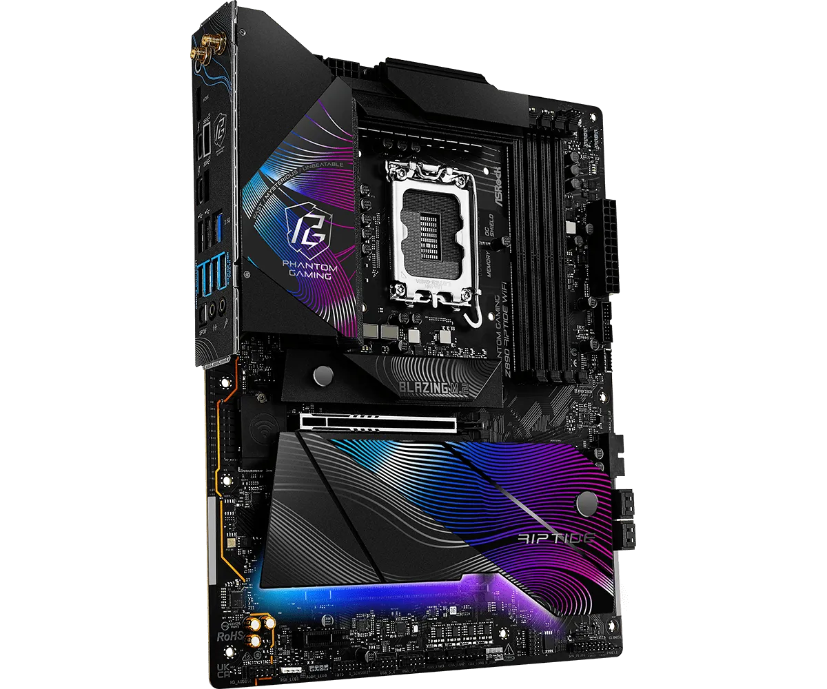 Матплата ASRock Z890 Riptide WiFi, iZ890, S1851, ATX, 4DDR-5, 2хPCI-Ex16, 4SATA, 5xM.2, HDMI, 24USB