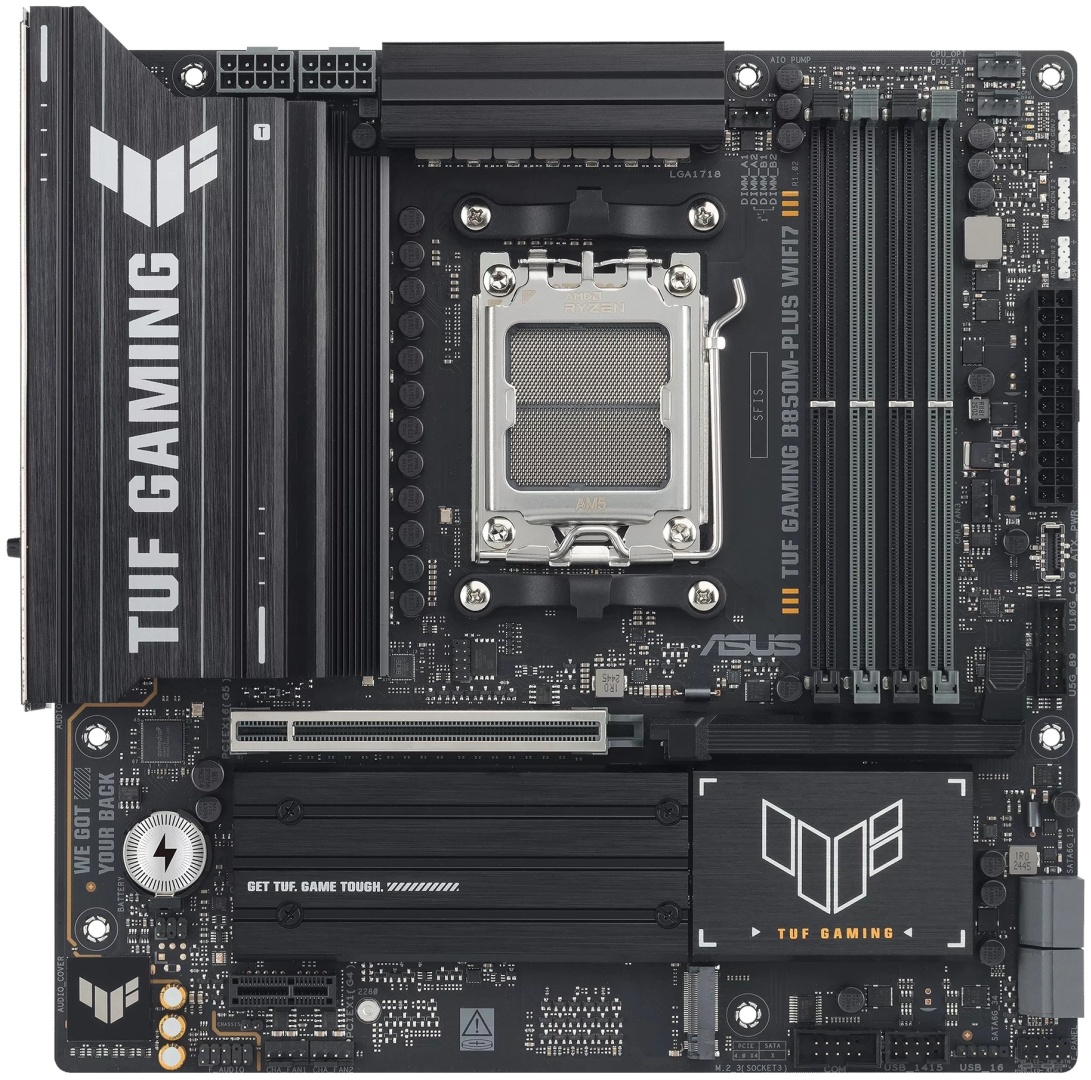 Матплата Asus TUF Gaming B850M-Plus WiFi7, AM5, mATX, 4DDR-5, 1xPCI-Ex16, 4SATA, 3xM.2,HDMI,DP,11USB