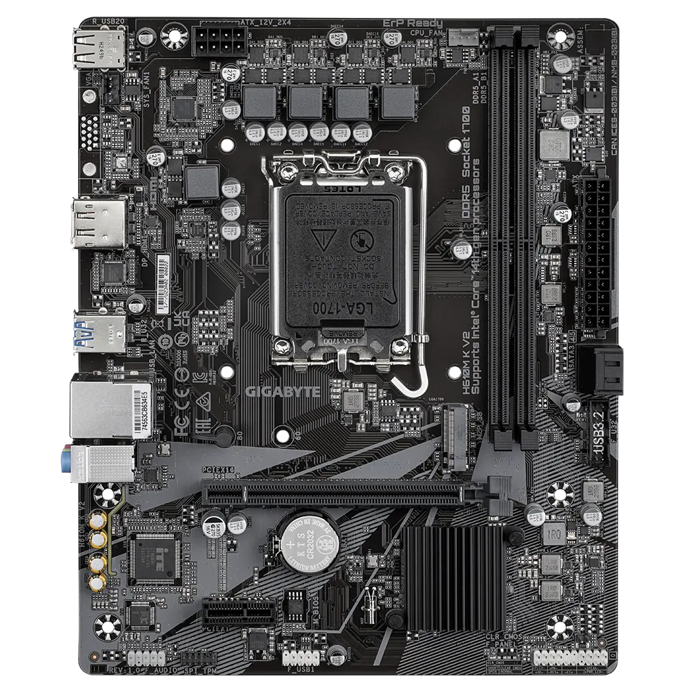 Матплата Gigabyte H610M K V2, iH610, S1700, mATX, 2DDR-5, 1xPCI-Ex16, 2SATA, 1xM.2, HDMI, 10USB