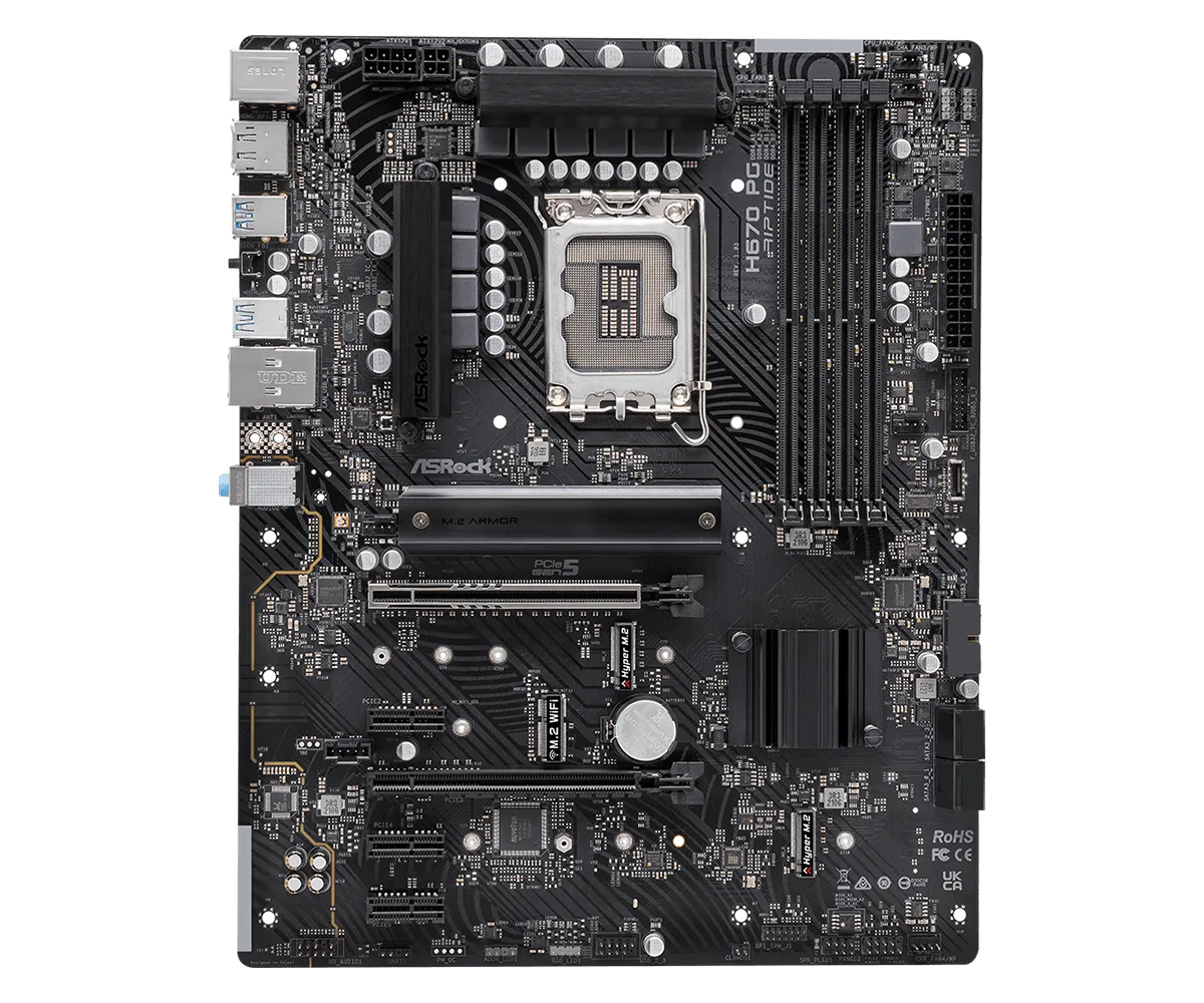Матплата ASRock H670 PG Riptide, iH670, S1700, ATX, 4DDR-4, 2xPCI-Ex16, 4SATA, 3xM.2, HDMI, DP,15USB