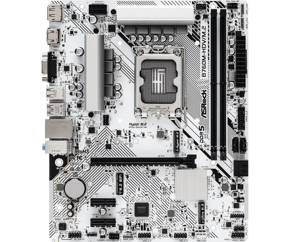 Материнская плата ASRock B760M-HDV/M.2 LGA1700 2xDDR5 4xSATA RAID M.2 VGA HDMI DP mATX