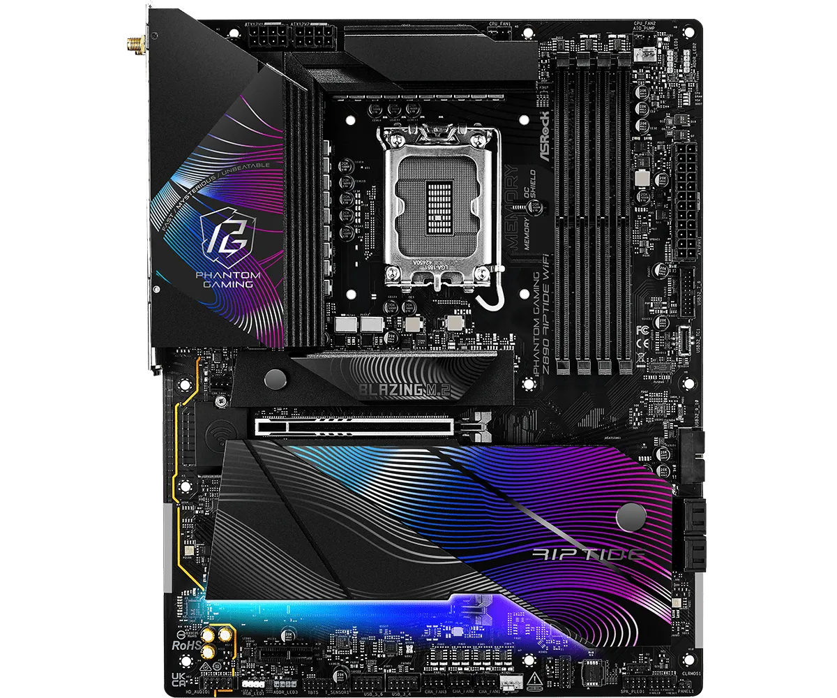 Матплата ASRock Z890 Riptide WiFi, iZ890, S1851, ATX, 4DDR-5, 2хPCI-Ex16, 4SATA, 5xM.2, HDMI, 24USB