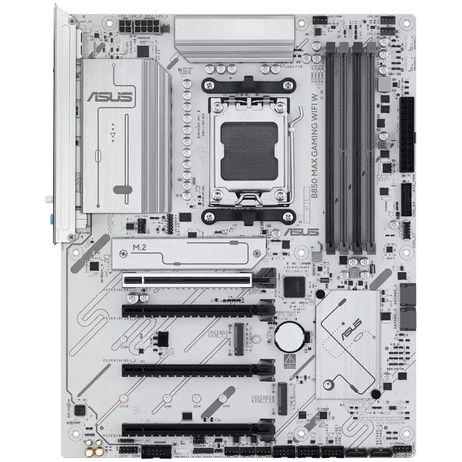 ASUS Main Board Desktop Socket AM5 AMD B850 Chipset 4 xDIMM slots,DDR5 1 x DisplayPort 1 x HDMI port 1 x PCIe 5.0 x16 slot(supports x16 mode) 1 x Wi-Fi module 3 x M.2 4 x SATA ATX Form Factor