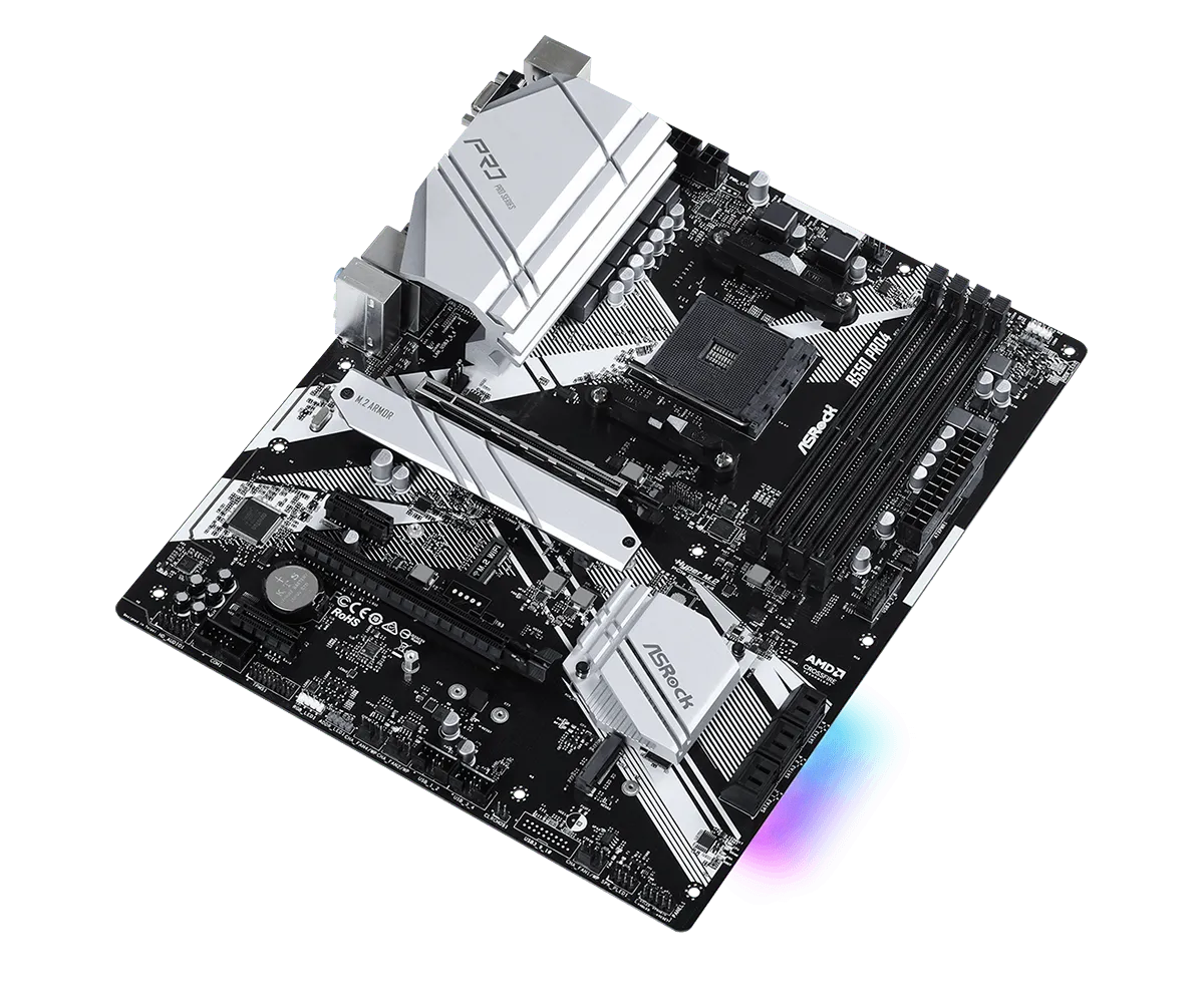 Матплата ASRock B550 Pro4, AM4, ATX, 4DDR-4, 2xPCI-Ex16, 6SATA, 2xM.2, VGA, HDMI, 12USB