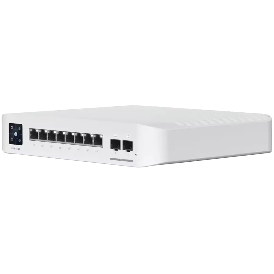 Ubiquiti USW-Pro-8-PoE-EU An 8-port, Layer 3 switch with PoE+ and PoE++ output. Can power devices with up to 120W, with a power consumption of 30W (Excluding PoE output)