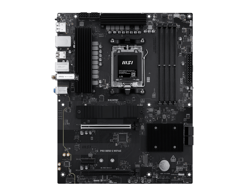 Матплата MSI PRO B850-S WiFi6E, AM5, ATX, 4DDR-5, 1хPCI-Ex16/1x4/1x1, 4SATA, 2xM.2, HDMI, DP, 15USB