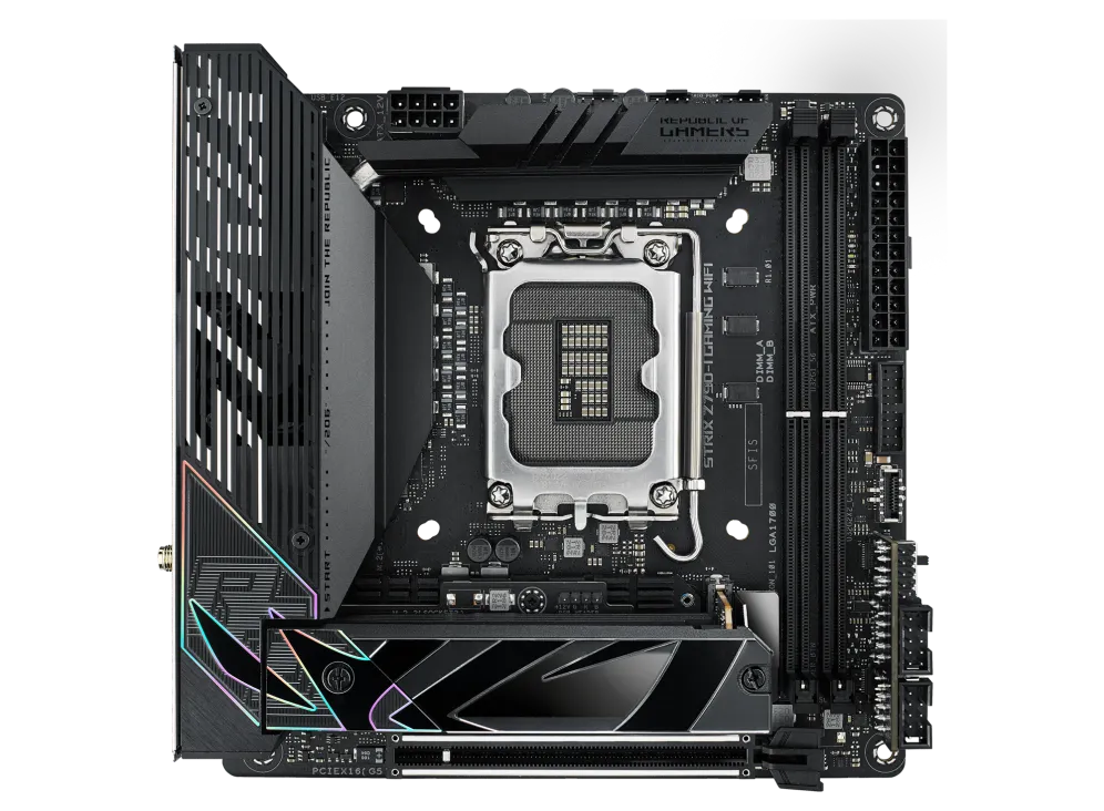 Матплата Asus ROG S Z790-I Gaming WiFi,iZ790,S1700,m-ITX,2DDR-5,1PCI-Ex16,2SATA,2xM.2,HDMI,12USB