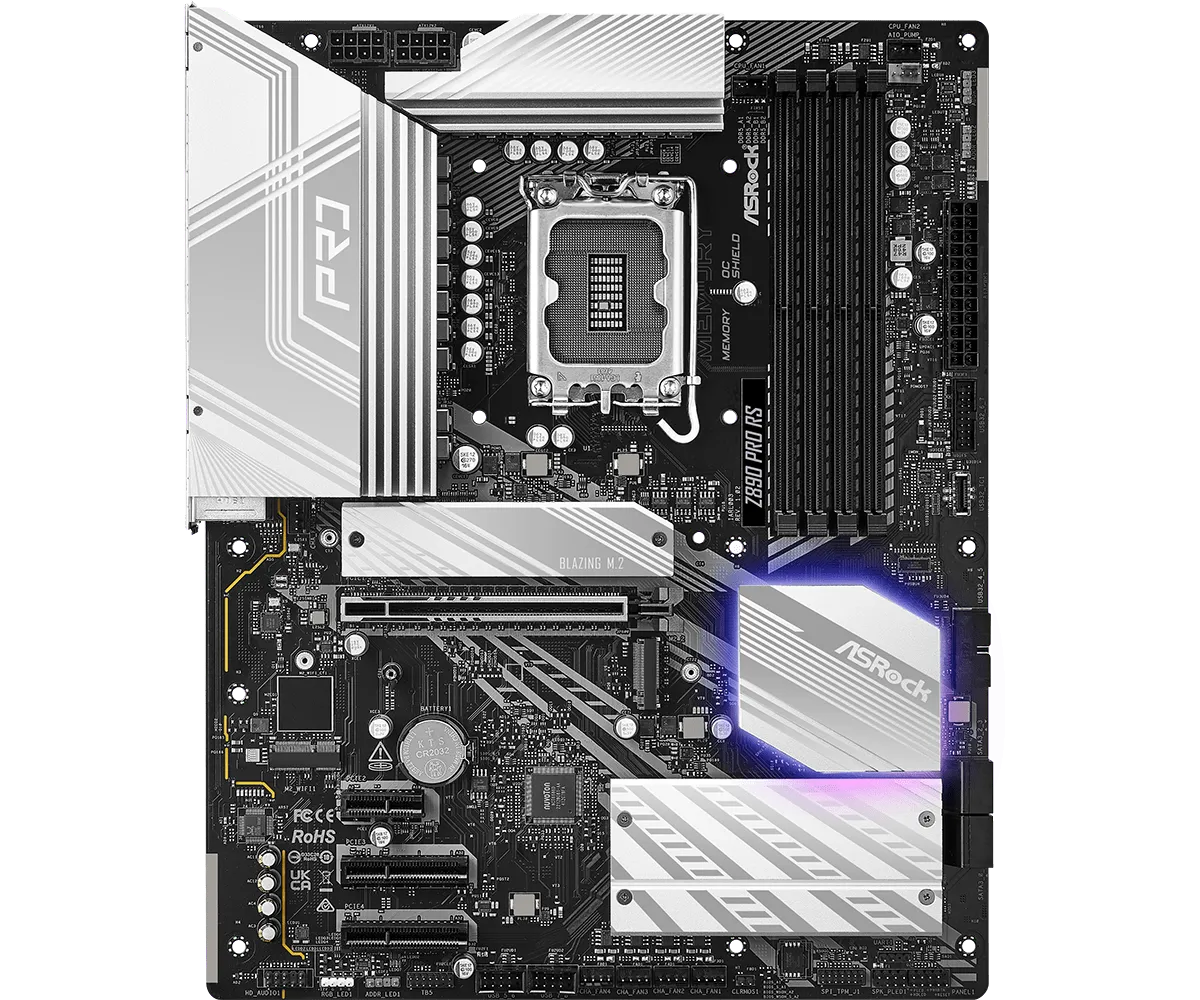 Матплата ASRock Z890 Pro RS, iZ890, S1851, ATX, 4DDR-5, 2хPCI-Ex16, 4SATA, 5xM.2, HDMI, DP, 24USB