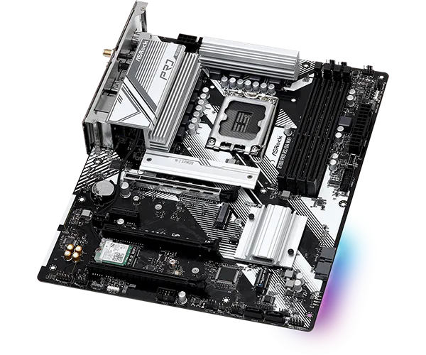 Матплата ASRock B760 Pro RS/D4 WiFi, iB760, S1700, mATX, 4DDR-4,2xPCI-Ex16,4SATA,2xM.2,HDMI,DP,13USB