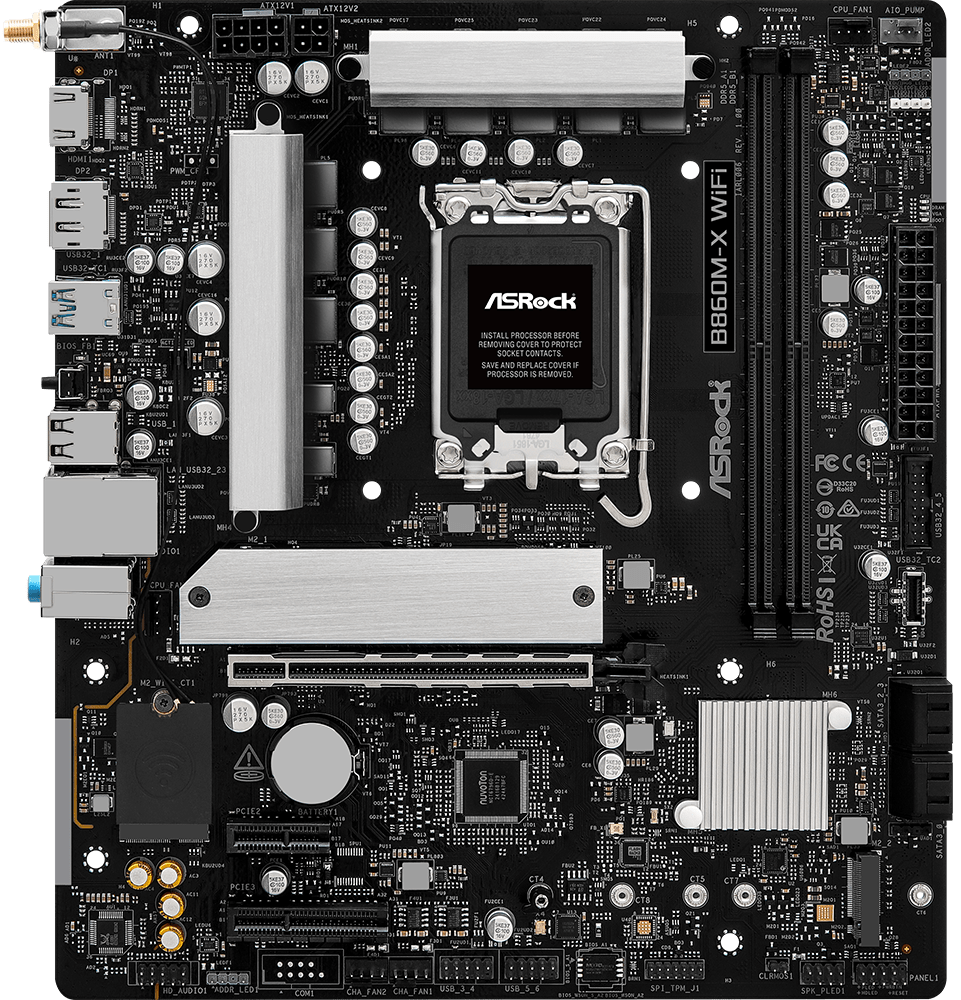 Материнская плата ASRock B860M-X WIFI LGA1851 2xDDR5 4xSATA 2xM.2 1xHDMI 1xDP WiFi mATX