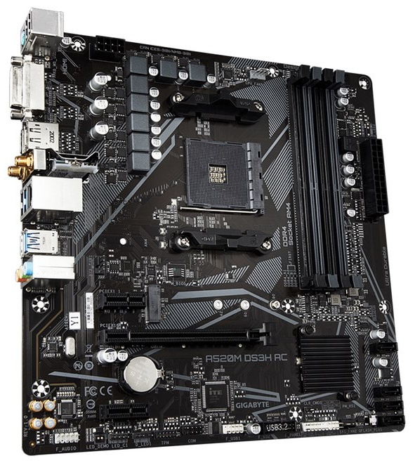 Матплата Gigabyte A520M DS3H AC, AM4, mATX, 4DDR-4, 1xPCI-Ex16, 4SATA, 1xM.2, HDMI, DP, DVI-D, 10USB