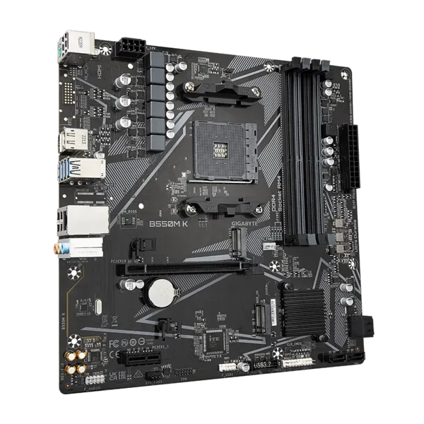 Матплата Gigabyte B550M K, AM4, mATX, 4DDR-4, 1xPCI-Ex16, 4SATA, 2xM.2, HDMI, DP, 12USB