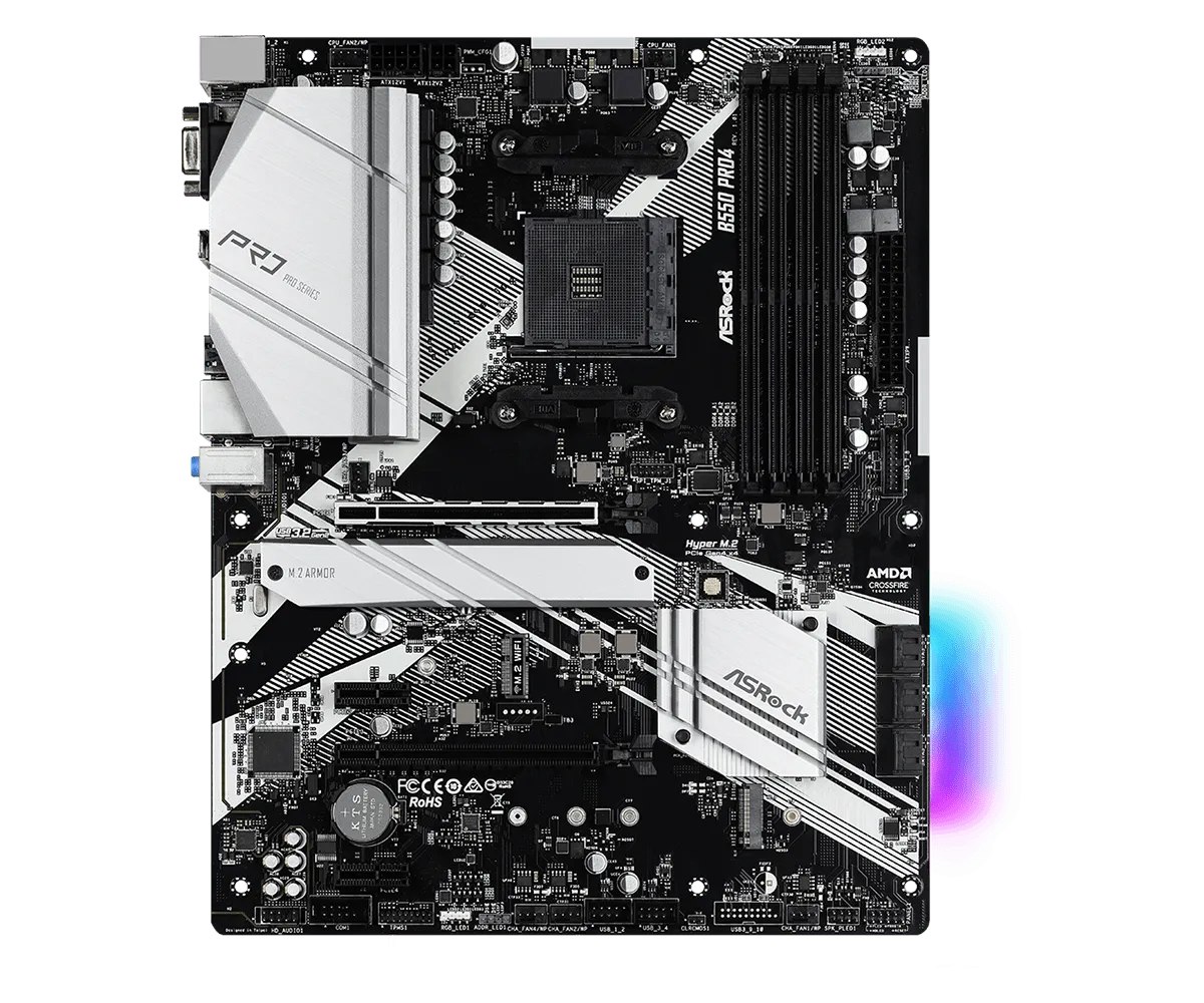 Матплата ASRock B550 Pro4, AM4, ATX, 4DDR-4, 2xPCI-Ex16, 6SATA, 2xM.2, VGA, HDMI, 12USB