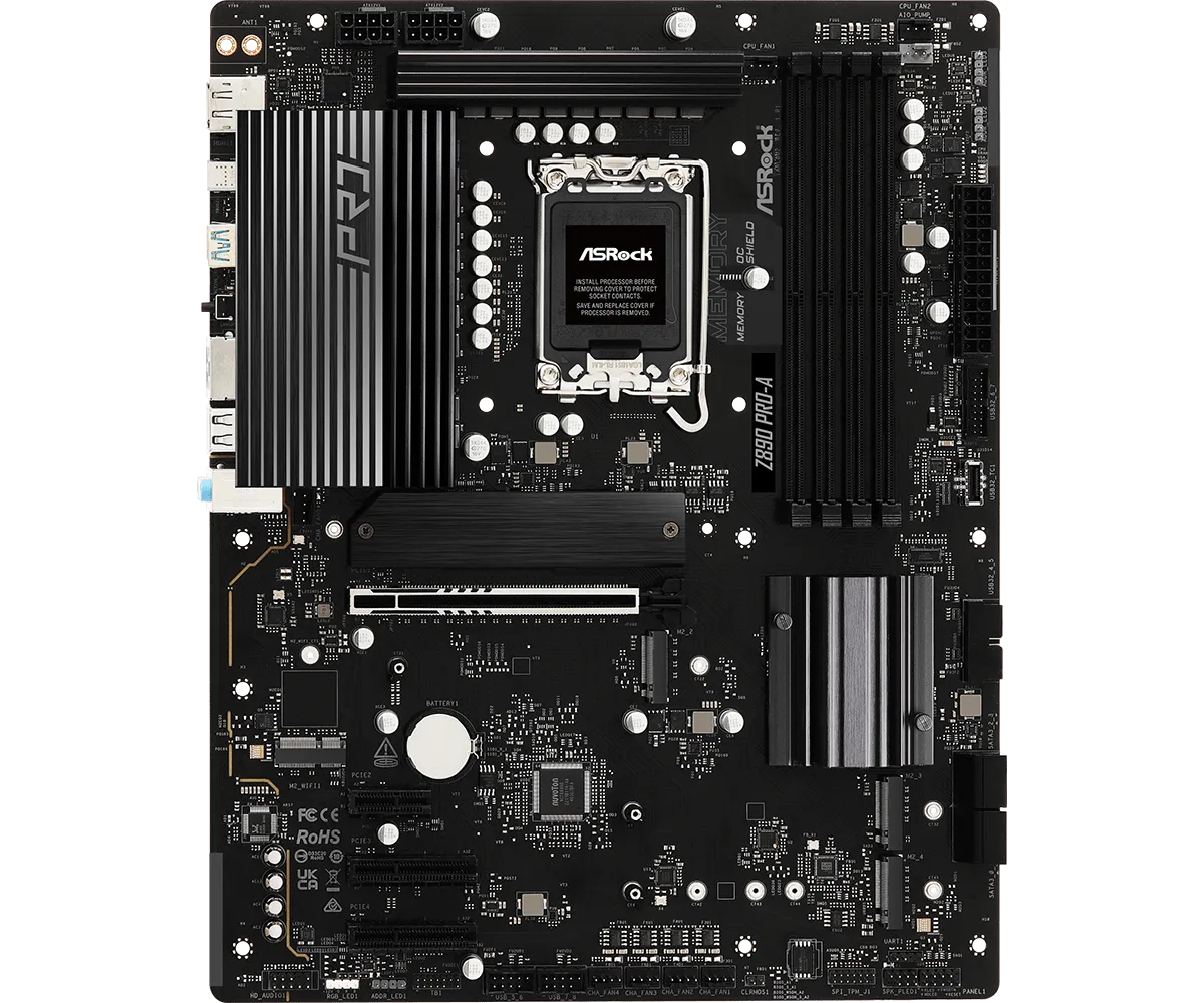 Матплата ASRock Z890 Pro-A, iZ890, S1851, ATX, 4DDR-5, 2хPCI-Ex16, 4SATA, 4xM.2, HDMI, DP, 22USB