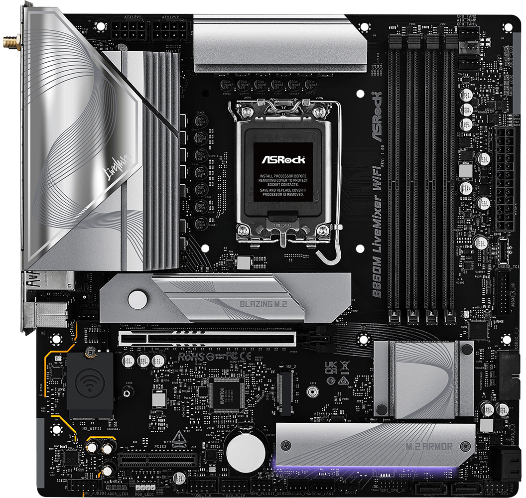 Материнская плата ASRock B860M LIVEMIXER WIFI LGA1851 4xDDR5 4xSATA 3xM.2 1xHDMI 1xThunderbolt4 1xPCIe5x16.0 1xPCIe4.0x16 21xUSB Wi-Fi ATX