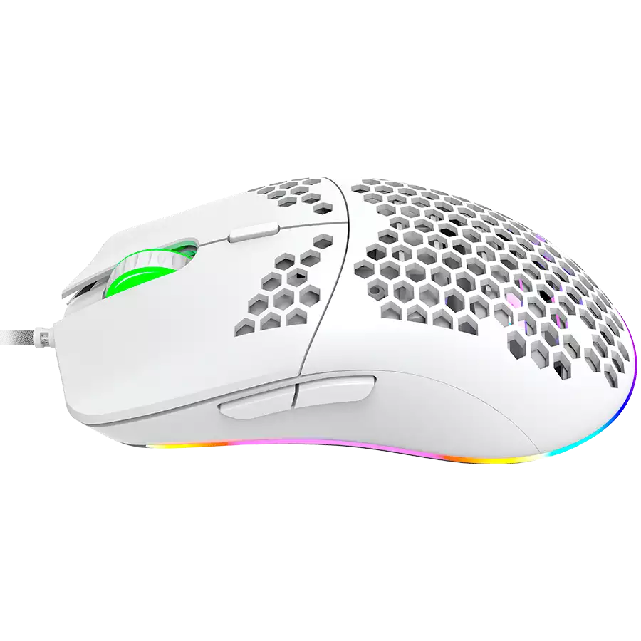 CANYON Puncher GM-11, Gaming Mouse with 7 programmable buttons, Pixart 3519 optical sensor, 4 levels of DPI and up to 4200, 5 million times key life, 1.65m Ultraweave cable, UPE feet and colorful RGB lights, White, size:128.5x67x37.5mm, 105g