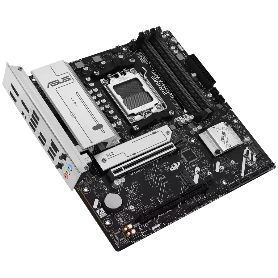 ASUS Main Desktop AMD Socket AM5 AMD B850 Chipset 4 x DIMM slots, max. 256GB 2 x DisplayPort 1 x HDMI port 1 x Wi-Fi module 3 x M.2 slots 4 x SATA mATX Form Factor