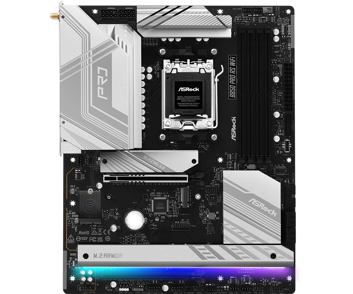 Матплата ASRock B850 PRO RS WiFi, AM5, ATX, 4DDR-5, 2xPCI-Ex16, 4SATA, 4xM.2, HDMI, 22USB