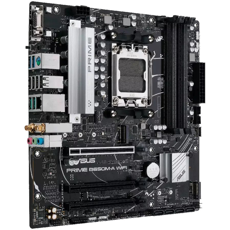 ASUS MB PRIME B650M-A WIFI II (B650 AM5 4 x DIMM DDR5 1 x DisplayPort 1 x VGA port 1 x HDMI port M.2 4 x SATA Wi-Fi 6  BT5.2 mATX)
