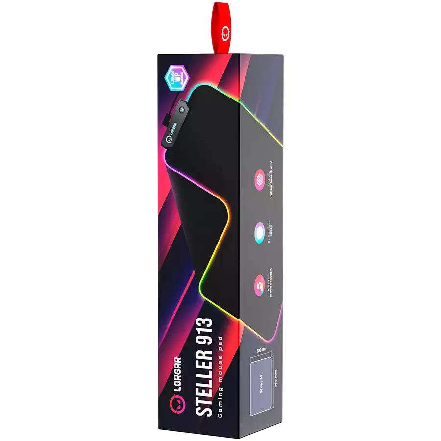 Lorgar Steller 913, Gaming mouse pad, High-speed surface, anti-slip rubber base, RGB backlight, USB connection, Lorgar WP Gameware support, size: 360mm x 300mm x 3mm, weight 0.250kg