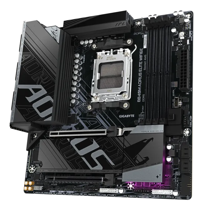 Матплата Gigabyte B840M Aorus Elite WiFi6E, AM5, mATX, 4DDR-5, 2xPCI-Ex16,4SATA3,2xM.2,HDMI,DP,15USB