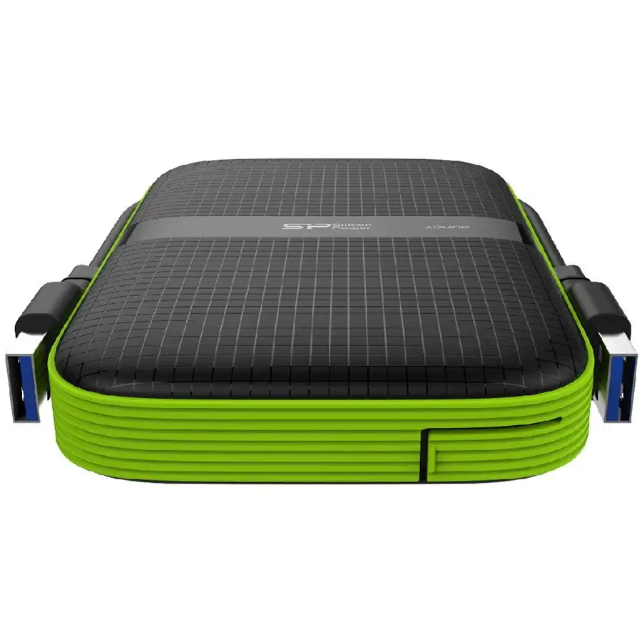 Silicon Power Armor - A60 2TB Portable HDD USB 3.2 Gen1 Black/Green, Shockproof MIL-STD 810G Method 516.6 Procedure IV, Water-resistant IPX4, LED light