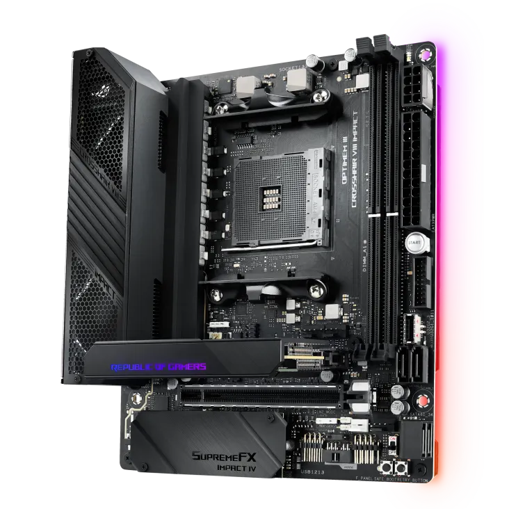 Матплата Asus ROG Crosshair VIII Impact, AM4, mDTX, 2DDR-4, 1xPCI-Ex16, 4SATA, 2xM.2, 13USB