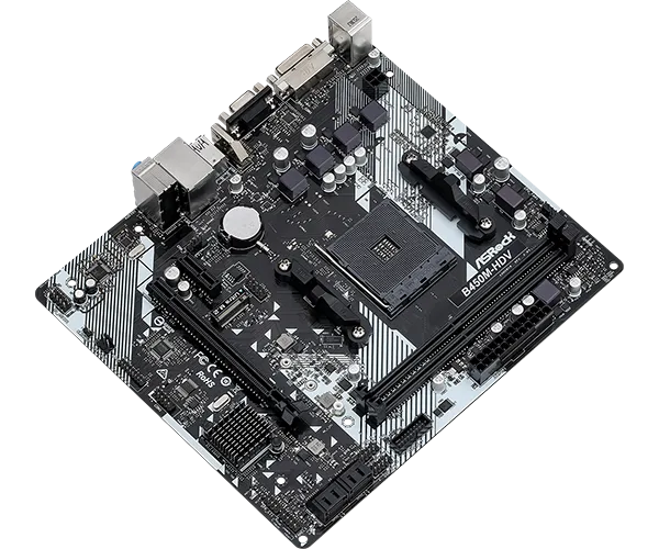 Матплата ASRock B450M-HDV R4.0, AM4, mATX, 2DDR-4, 1xPCI-Ex16, 4SATA, 1xM.2, VGA, DVI, HDMI, 12USB