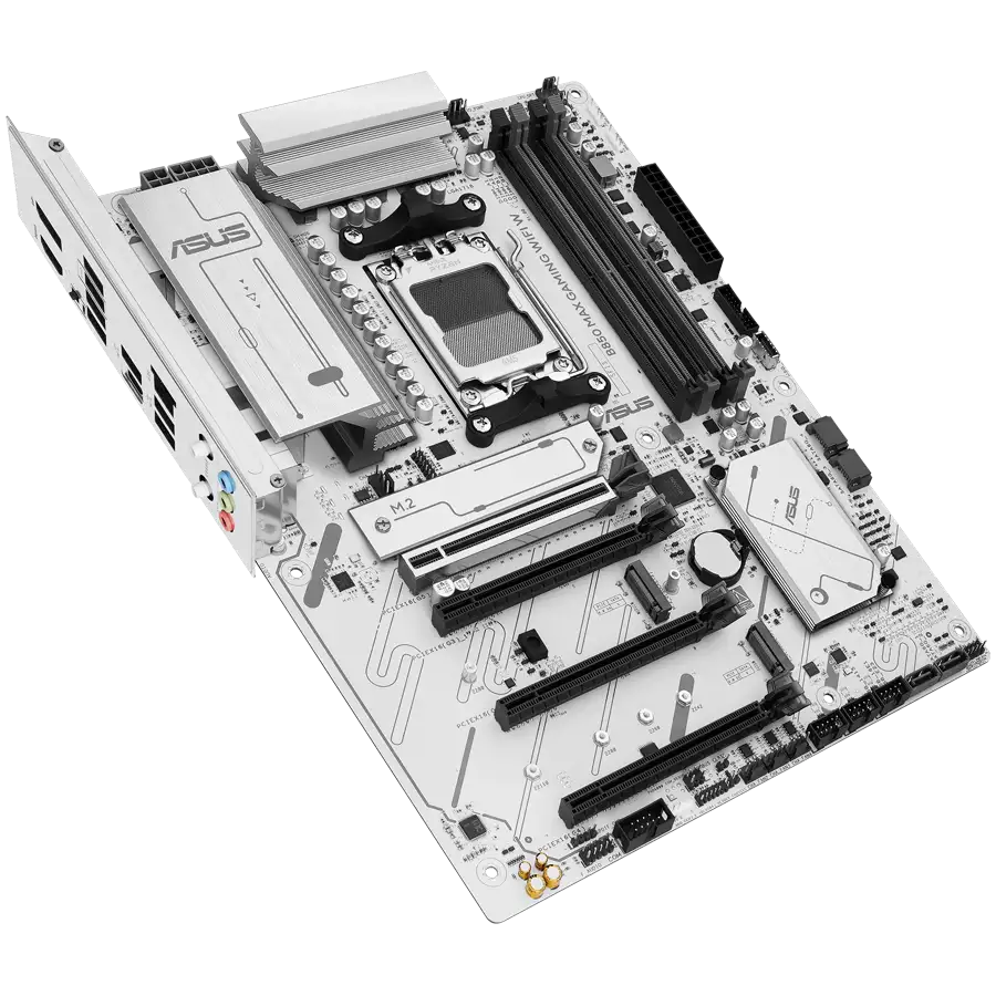 ASUS Main Board Desktop Socket AM5 AMD B850 Chipset 4 xDIMM slots,DDR5 1 x DisplayPort 1 x HDMI port 1 x PCIe 5.0 x16 slot(supports x16 mode) 1 x Wi-Fi module 3 x M.2 4 x SATA ATX Form Factor