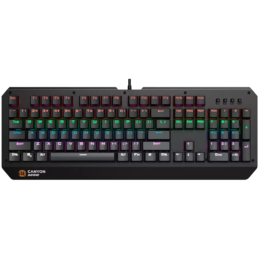 CANYON Hazard GK-6, Wired multimedia gaming keyboard with lighting effect, 108pcs rainbow LED, Numbers 104keys, RU+EN double injection layout, cable length 1.8M, 450.5*163.7*42mm, 0.90kg, color black