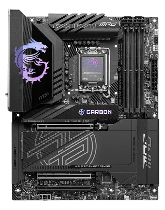 Материнская плата MSI MPG Z890 CARBON WIFI LGA1851 4xDDR5 4xSATA3 RAID 5xM.2 1xHDMI 10xUSB 2.5GLAN 5GLAN 10Gbps 2xThunderbolt4 Wi-Fi  Bluetooth ATX