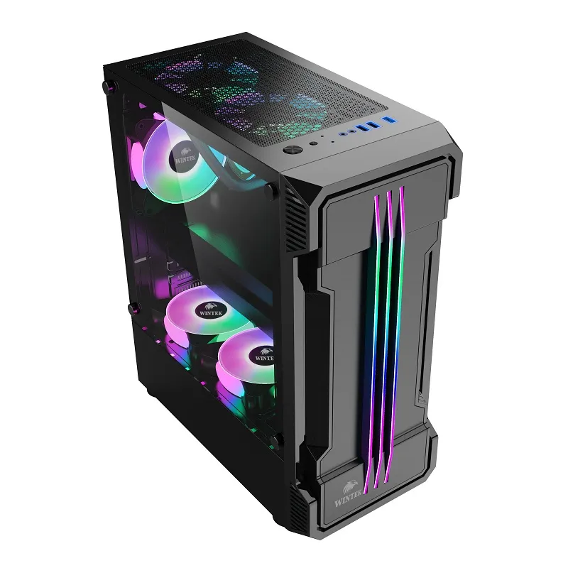 Корпус Wintek Flame-V2 D537-B TG, Midi Tower, ATX, Black, 2x3.5"/1x2.5", 3xUSB