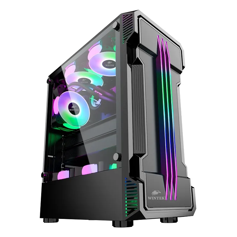 Корпус Wintek Flame-V2 D537-B TG, Midi Tower, ATX, Black, 2x3.5"/1x2.5", 3xUSB