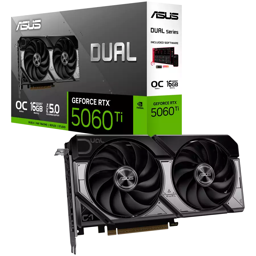 Видеокарта ASUS GeForce RTX5060Ti 16Gb, DUAL OC Edition  GDDR7 128-bit 1xHDMI 3xDP DUAL-RTX5060TI-O16G