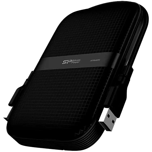 Silicon Power Armor - A60 2TB Portable HDD USB 3.2 Gen1 Black, Shockproof MIL-STD 810G Method 516.6 Procedure IV, Water-resistant IPX4, LED light