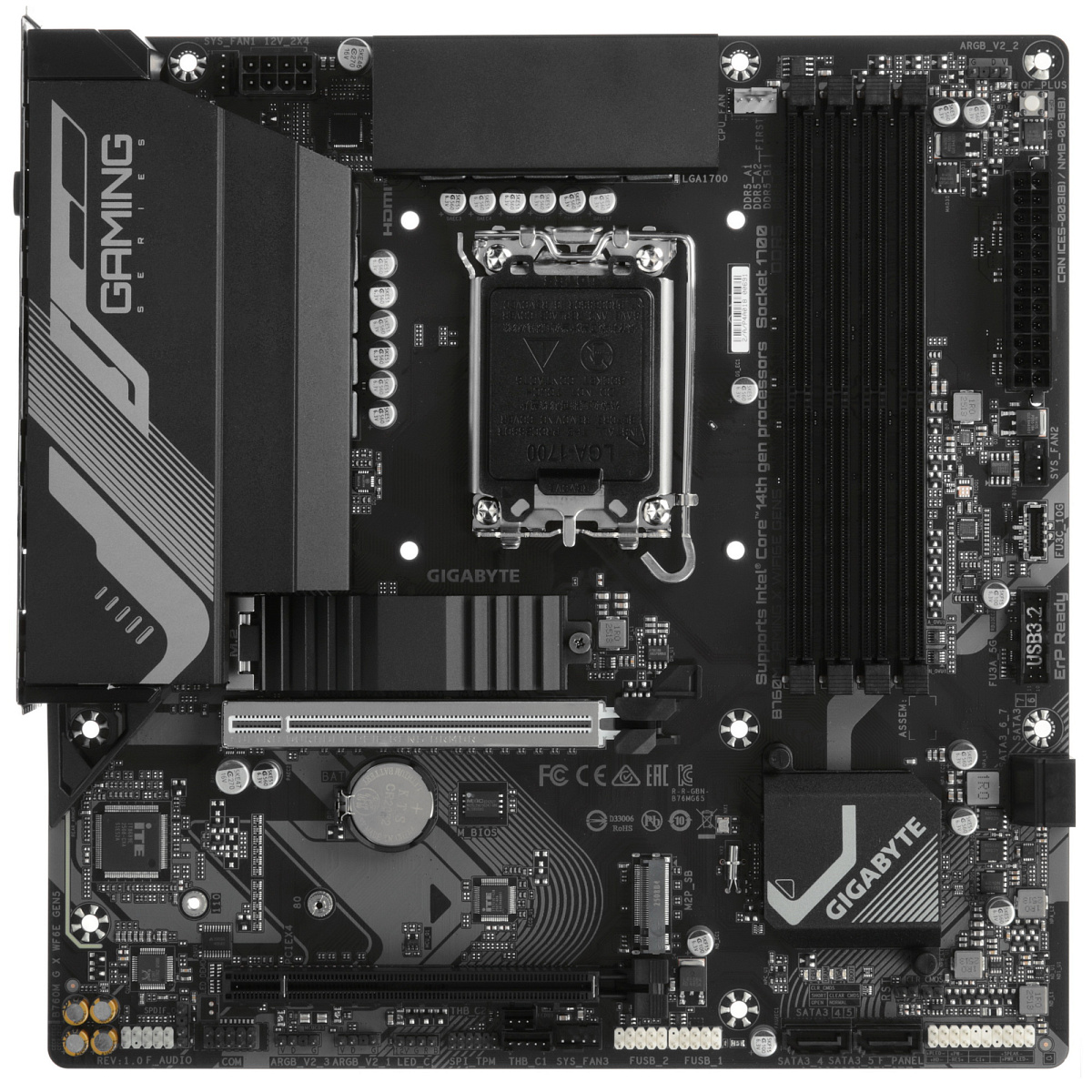 Матплата Gigabyte B760M Gaming X WiFi6E Gen5, iB760,S1700,mATX,4DDR-5,2xPCI-Ex16,4SATA,2xM.2,HDMI,DP