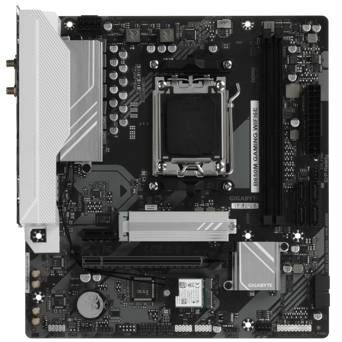 Матплата Gigabyte B650M Gaming WiFi6E, AM5, mATX, 2DDR-5, 1xPCI-Ex16, SATA, M.2, HDMI, VGA, 12USB